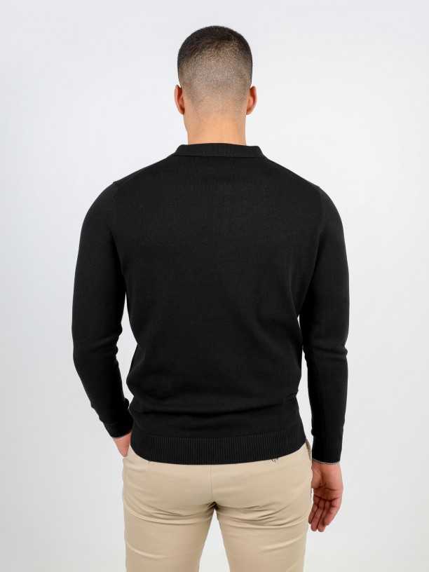 100% cotton long sleeve knitted polo