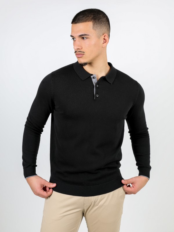 100% cotton long sleeve knitted polo