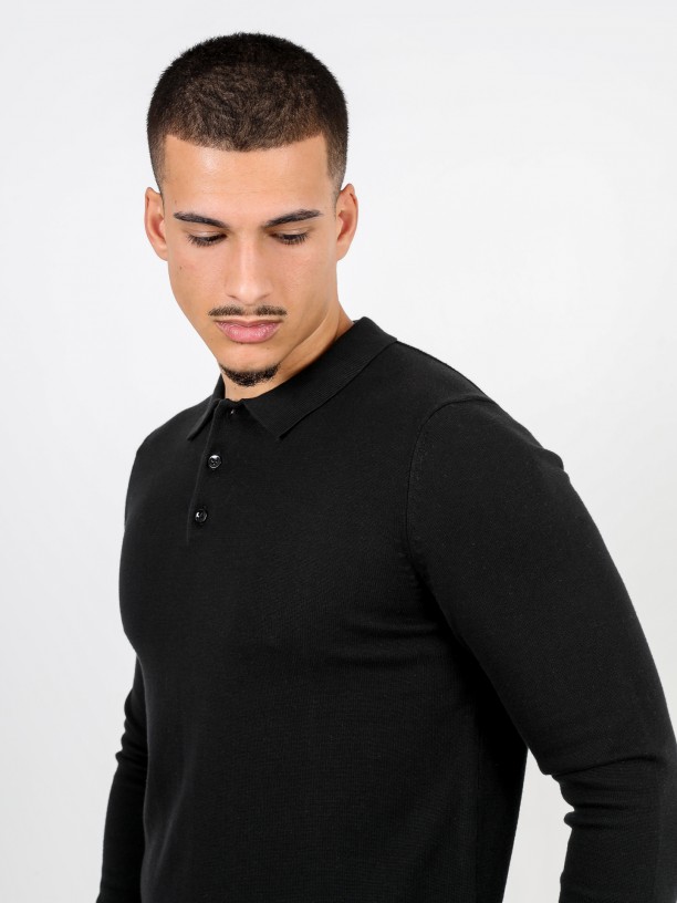 100% cotton long sleeve knitted polo