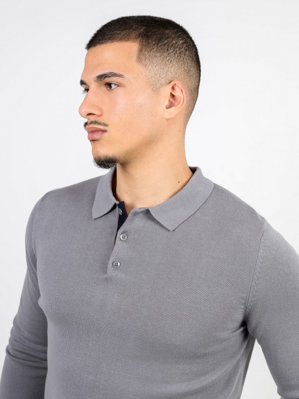 100% cotton long sleeve knitted polo