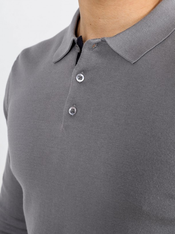 100% cotton long sleeve knitted polo