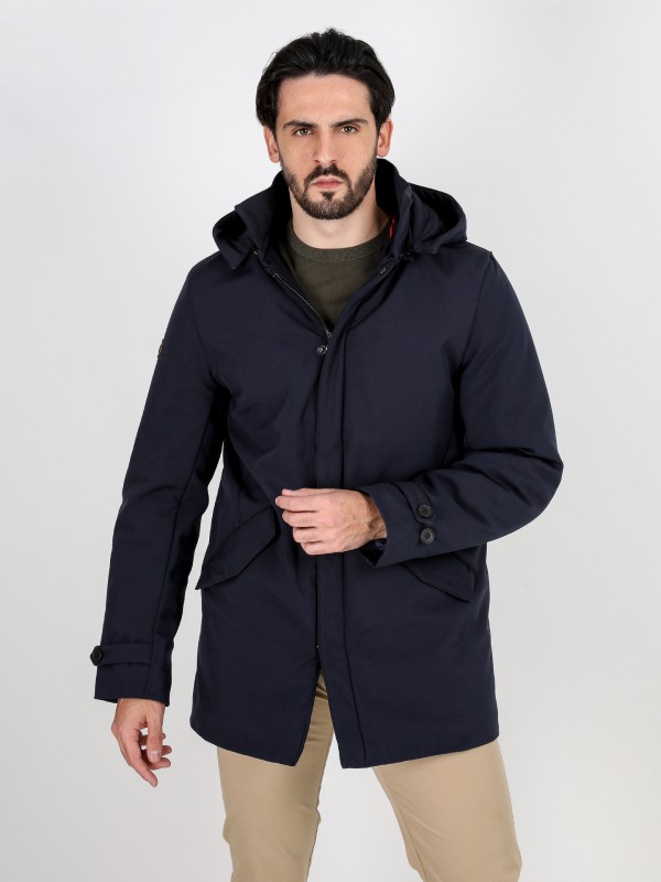 Elastic technical parka with removable hood