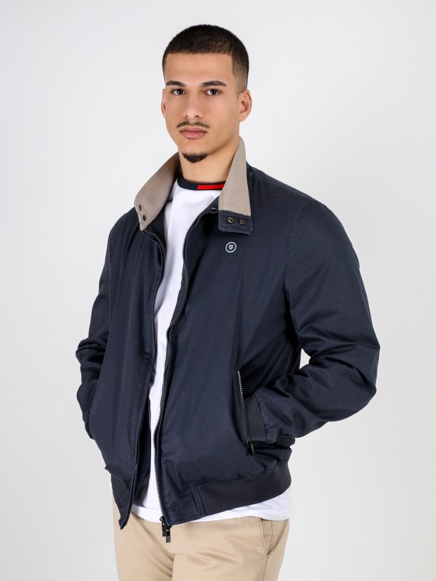 Plain cotton jacket with stand-up collar