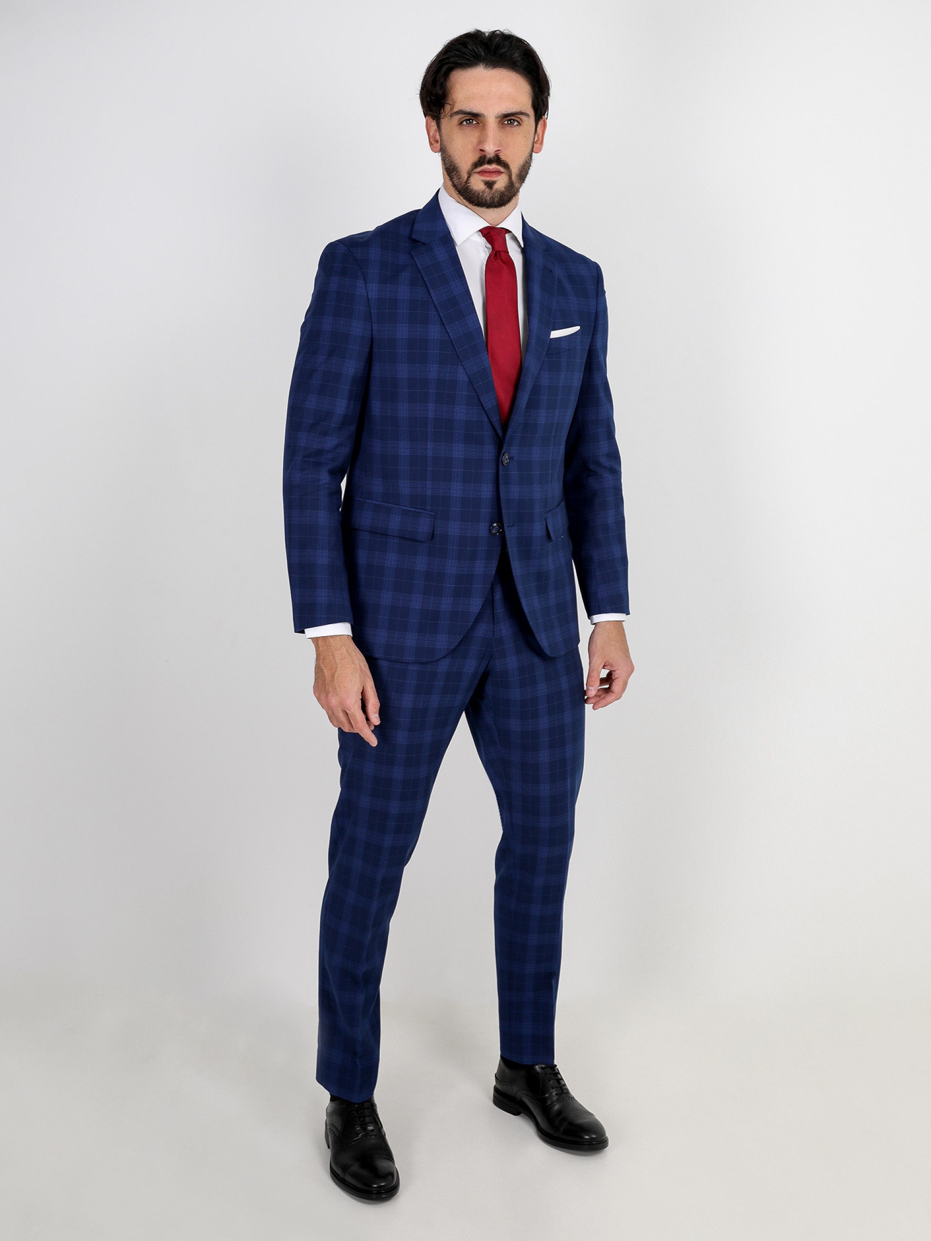 Traje de estampado cuadros regular fit