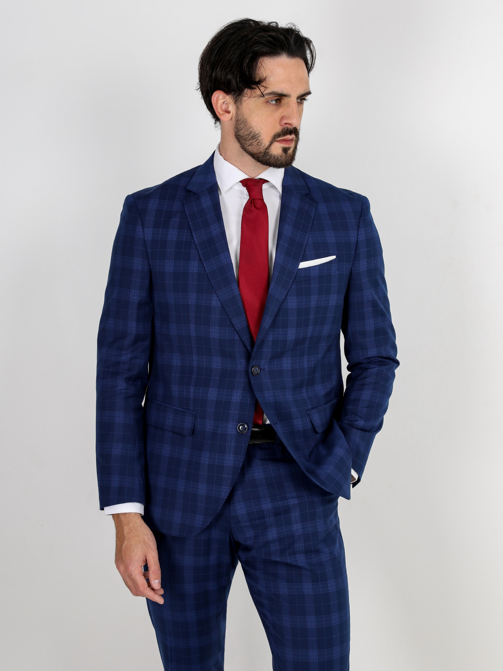Traje de estampado cuadros regular fit