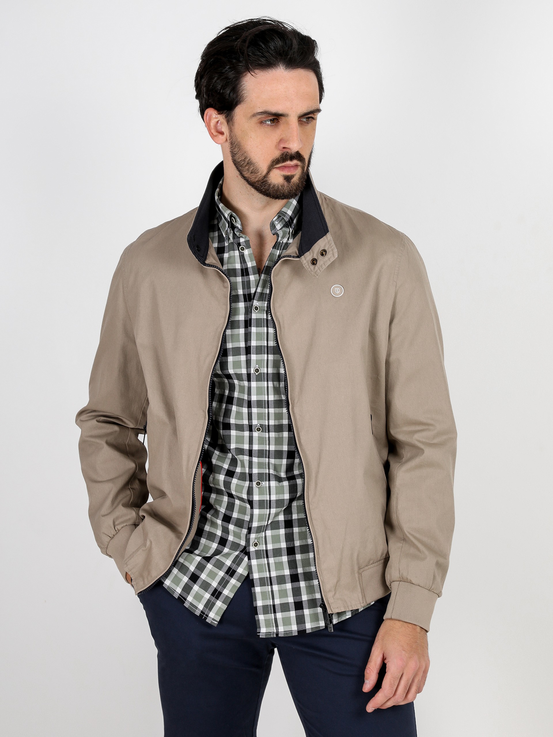 Plain cotton jacket with stand-up collar