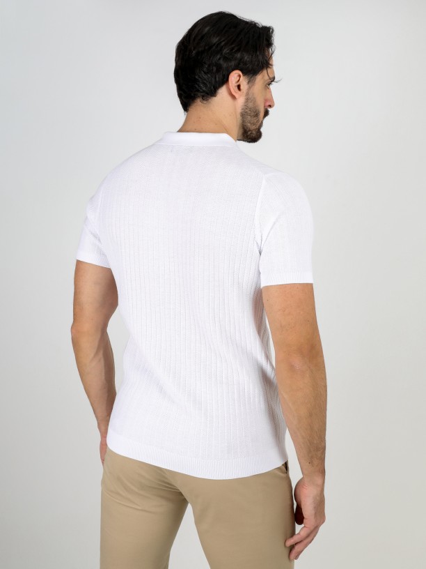 Polo de malha de algodão efeito entrançado Polo de malha de algodão efeito entrançado