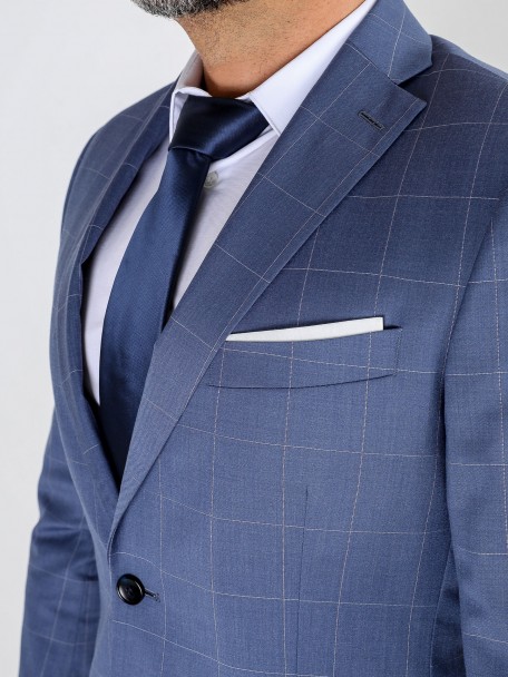 Fato de padrão xadrez slim fit 100% lã Fato de padrão xadrez slim fit 100% lã