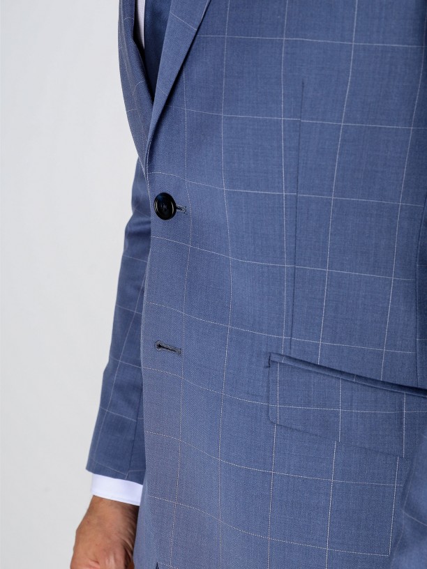 Slim fit 100% wool plaid pattern suit