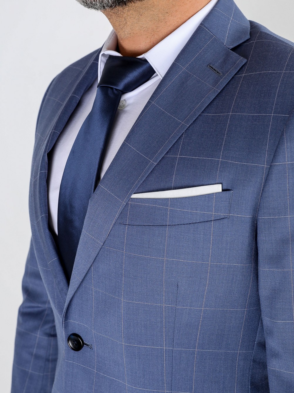 Fato de padrão xadrez slim fit 100% lã
