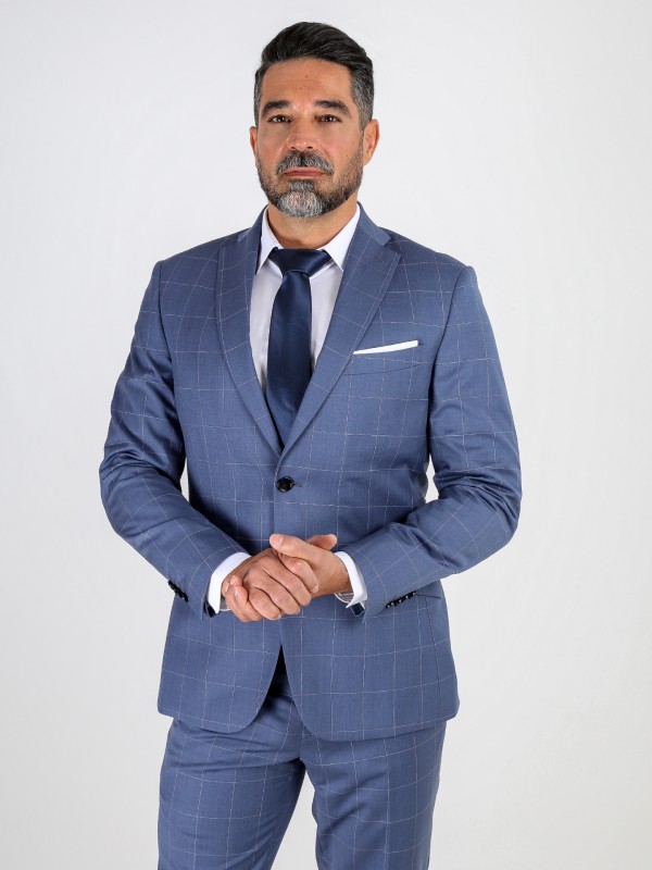 Traje estampado de cuadros slim fit 100% lana Traje estampado de cuadros slim fit 100% lana