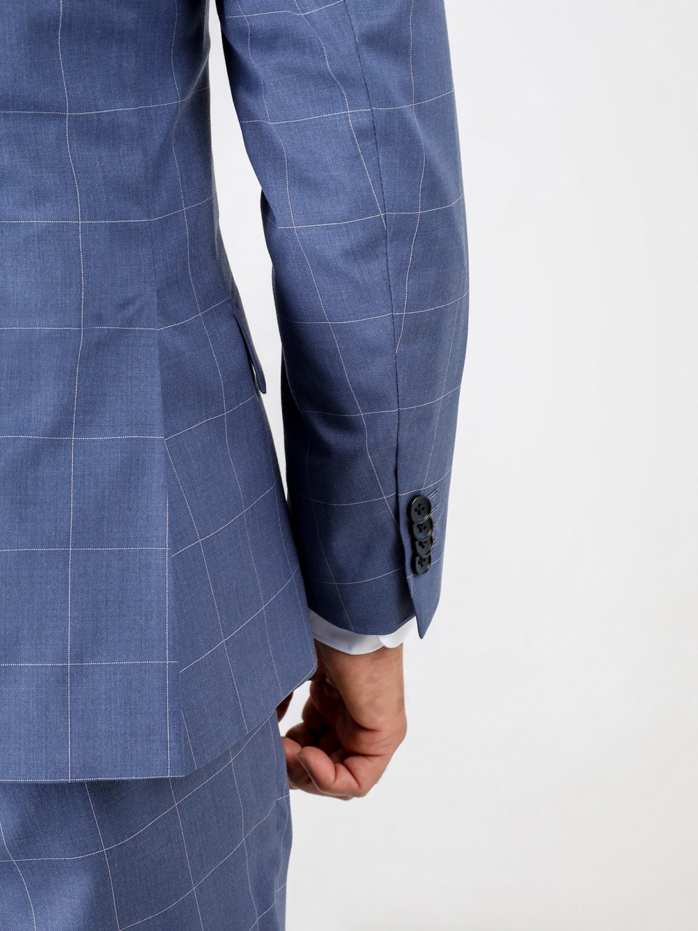 Fato de padrão xadrez slim fit 100% lã