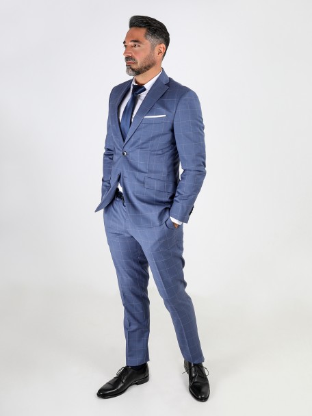 Fato de padr�o xadrez slim fit 100% l�