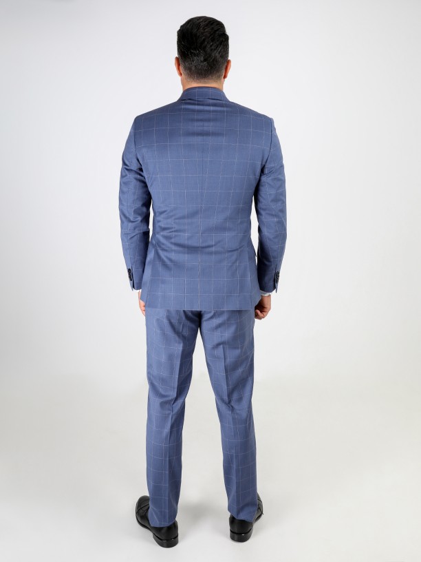 Slim fit 100% wool plaid pattern suit