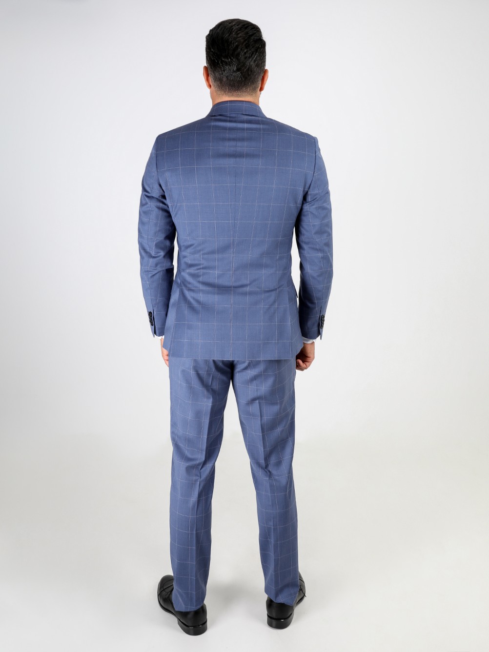 Fato de padrão xadrez slim fit 100% lã