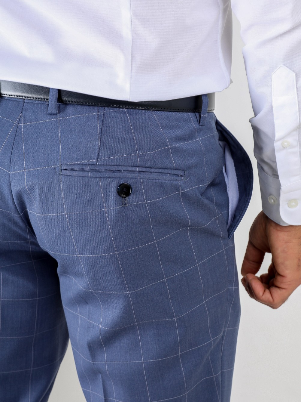 Fato de padrão xadrez slim fit 100% lã