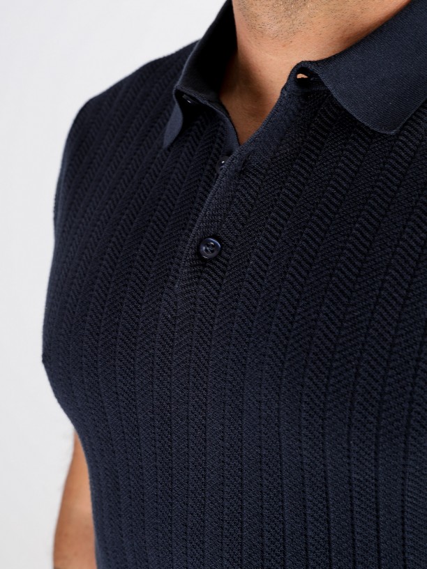 Polo de malha de algodão efeito entrançado Polo de malha de algodão efeito entrançado