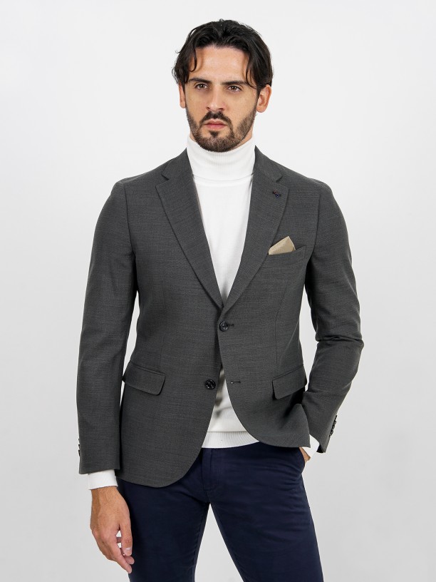 Slim fit wool plain blazer