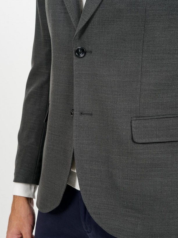 Slim fit wool plain blazer