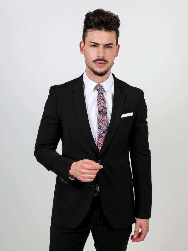 Slim fit plain wool suit