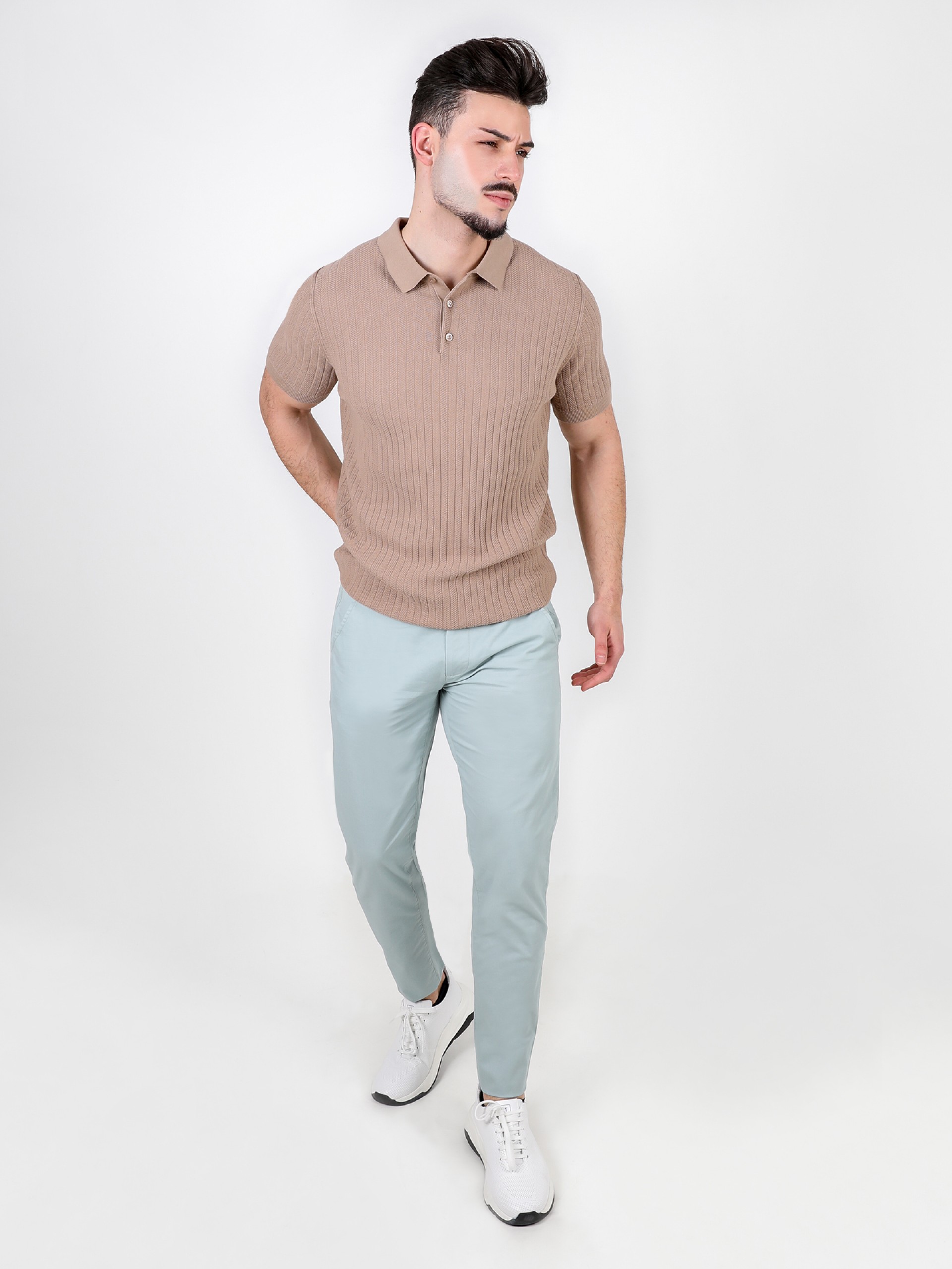 Calças chino slim fit algodão elástico