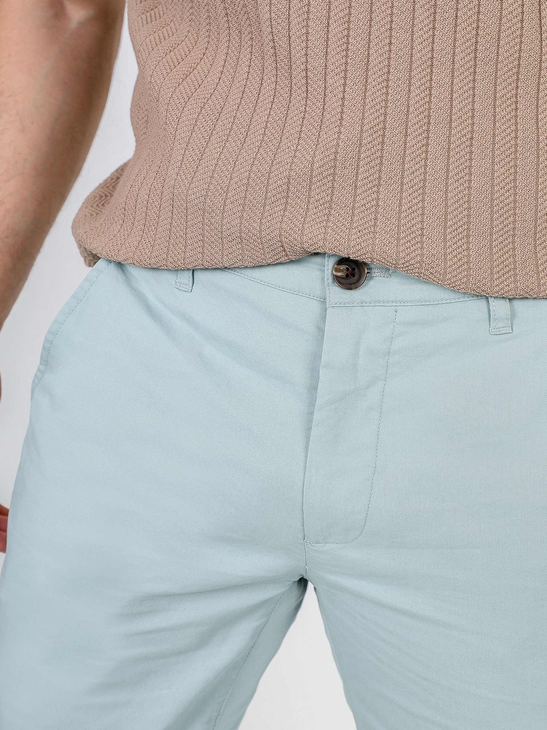 Calças chino slim fit algodão elástico