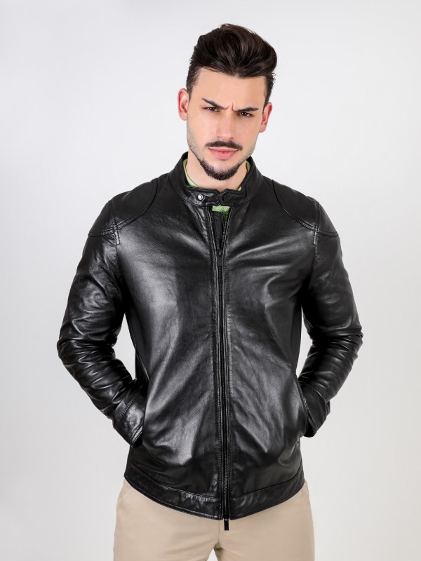 Genuine leather plain jacket