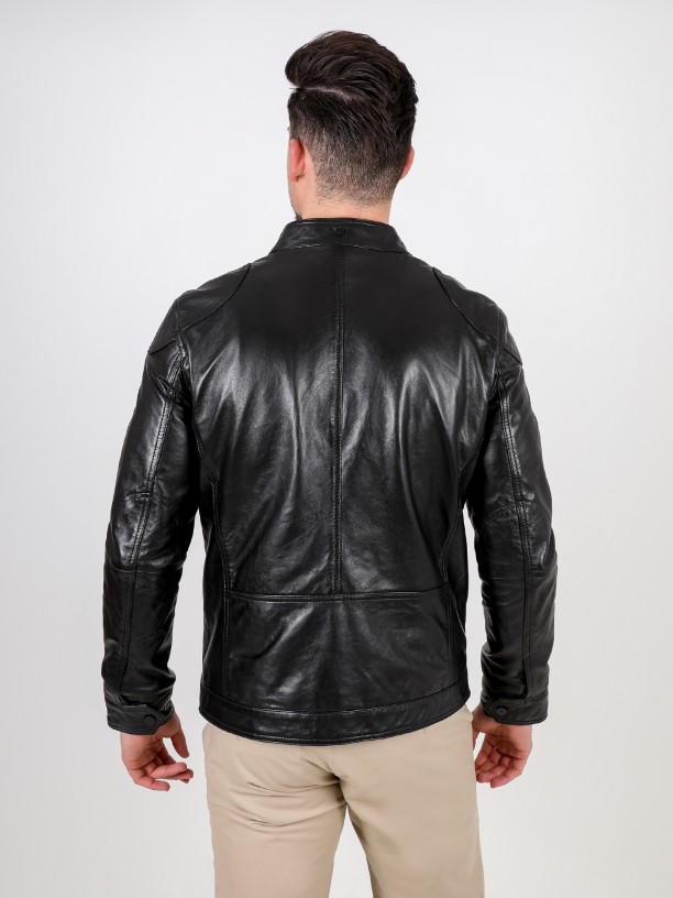 Genuine leather plain jacket