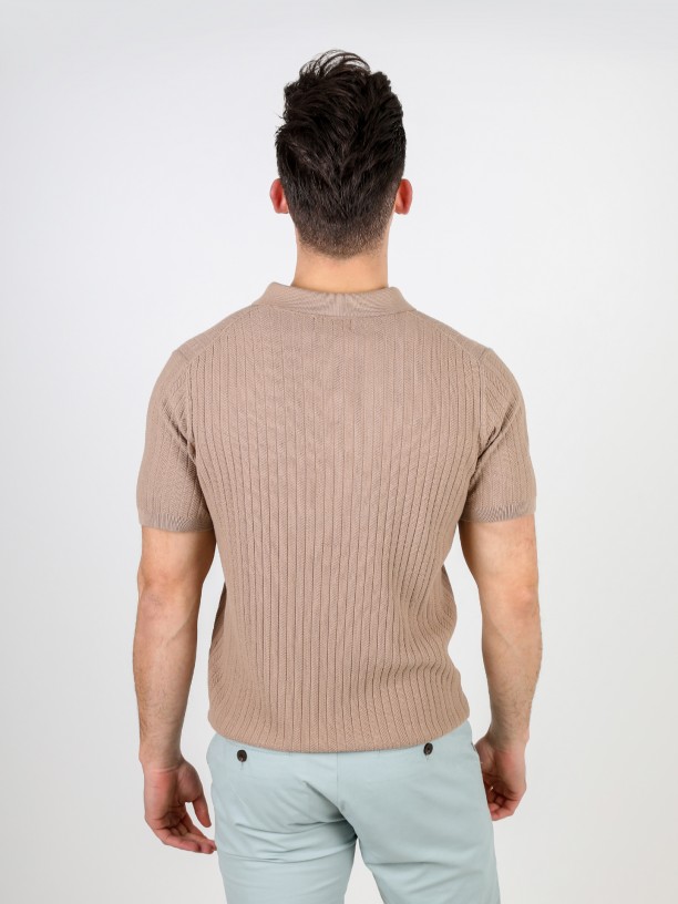 Cotton cable-knit polo shirt