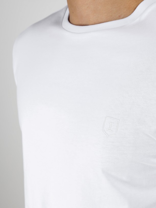 T-shirt lisa algodão elástico gola redonda