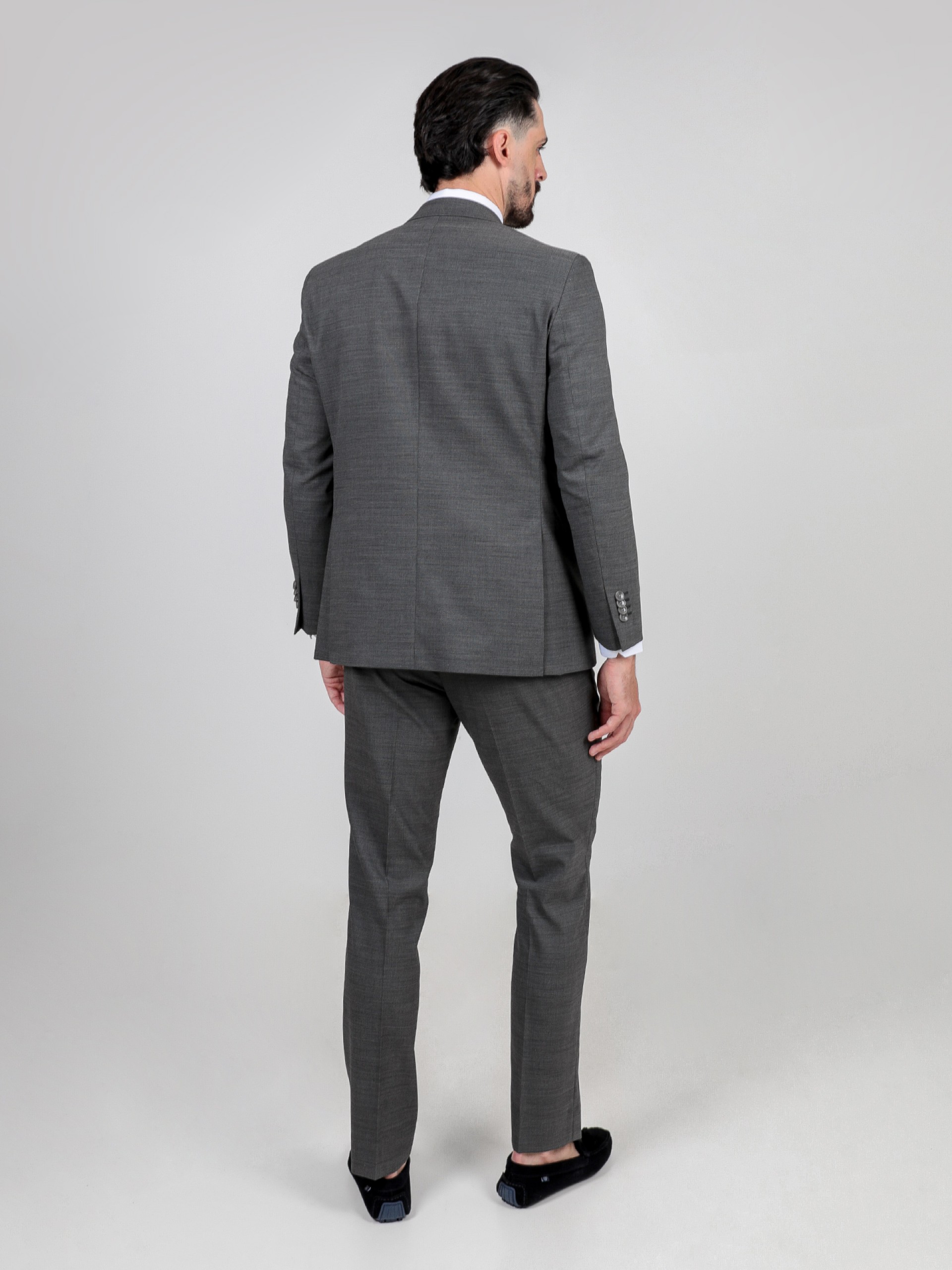 Fato liso regular fit lã elástica