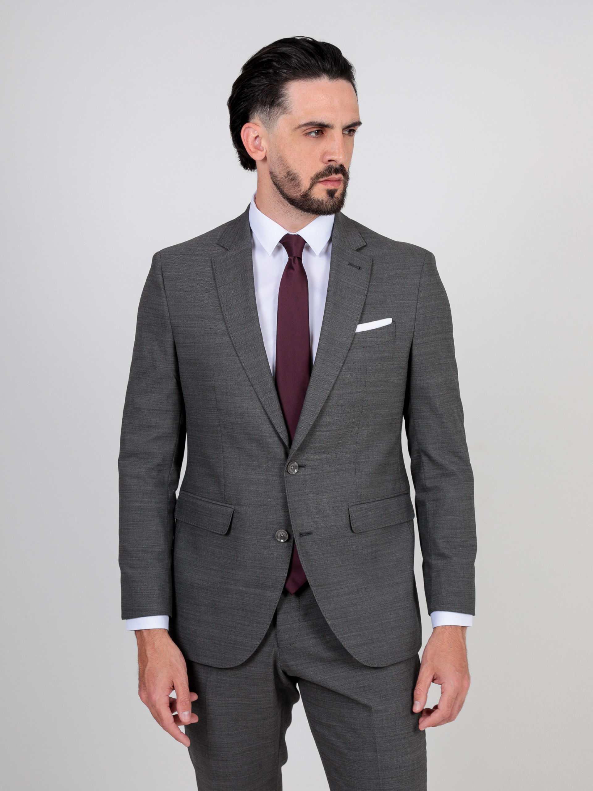 Fato liso regular fit lã elástica