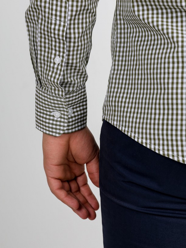 Camisa padrão xadrez gola italiana Camisa padrão xadrez gola italiana