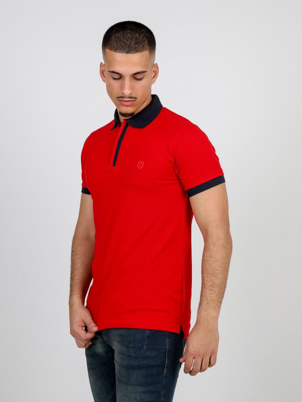 Polo piqu de algodo com contraste