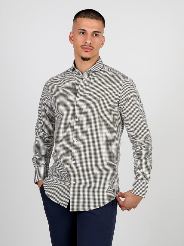 Camisa padrão xadrez gola italiana Camisa padrão xadrez gola italiana