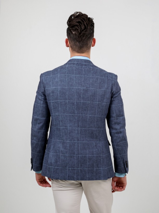 Linen and cotton blazer with checkered pattern