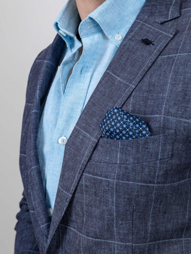 Linen and cotton blazer with checkered pattern