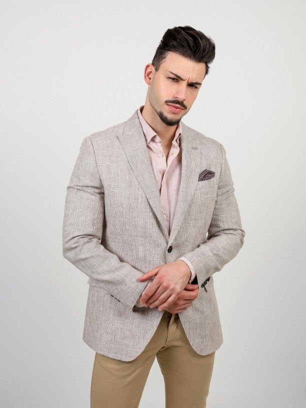 100% linen blazer with checkered pattern