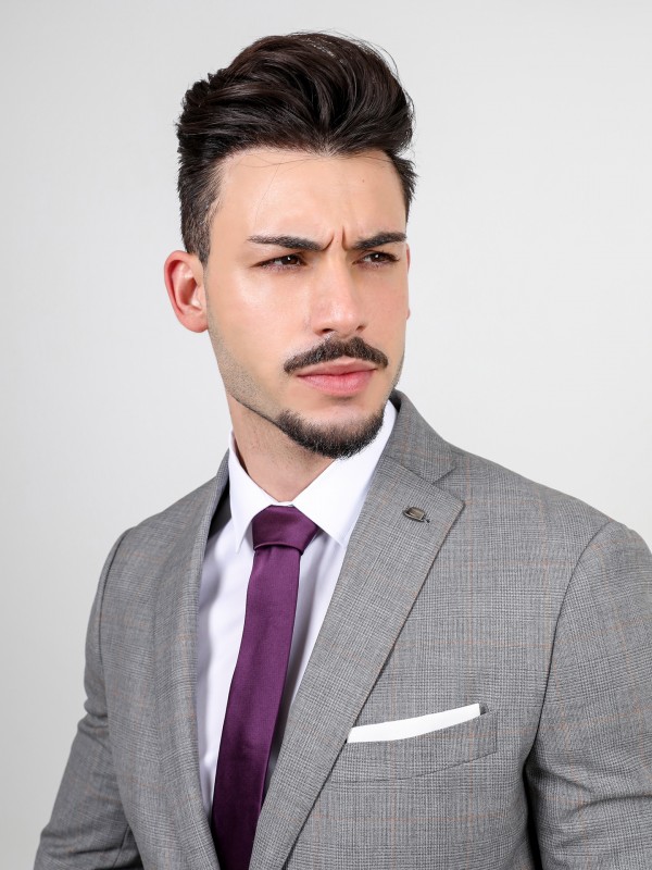 Fato slim fit de lã com padrão xadrez Fato slim fit de lã com padrão xadrez