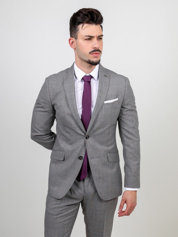 Fato slim fit de lã com padrão xadrez Fato slim fit de lã com padrão xadrez