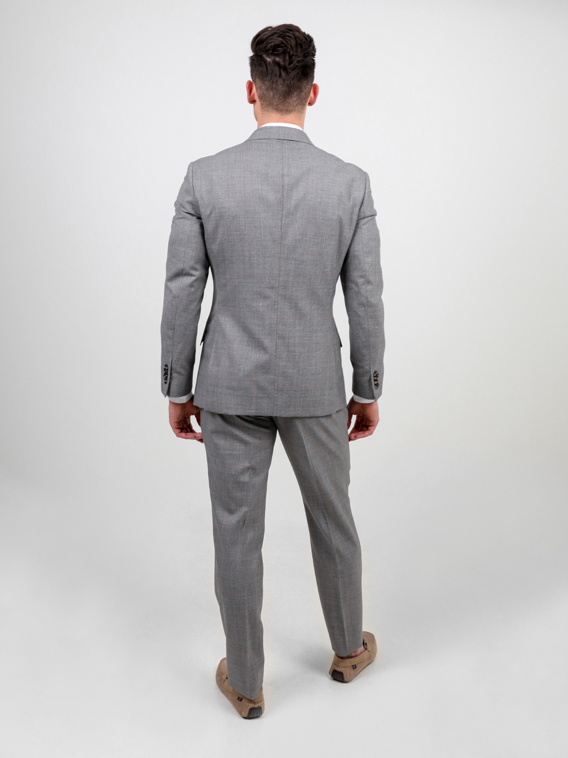 Traje slim fit de lana con estampado de cuadros