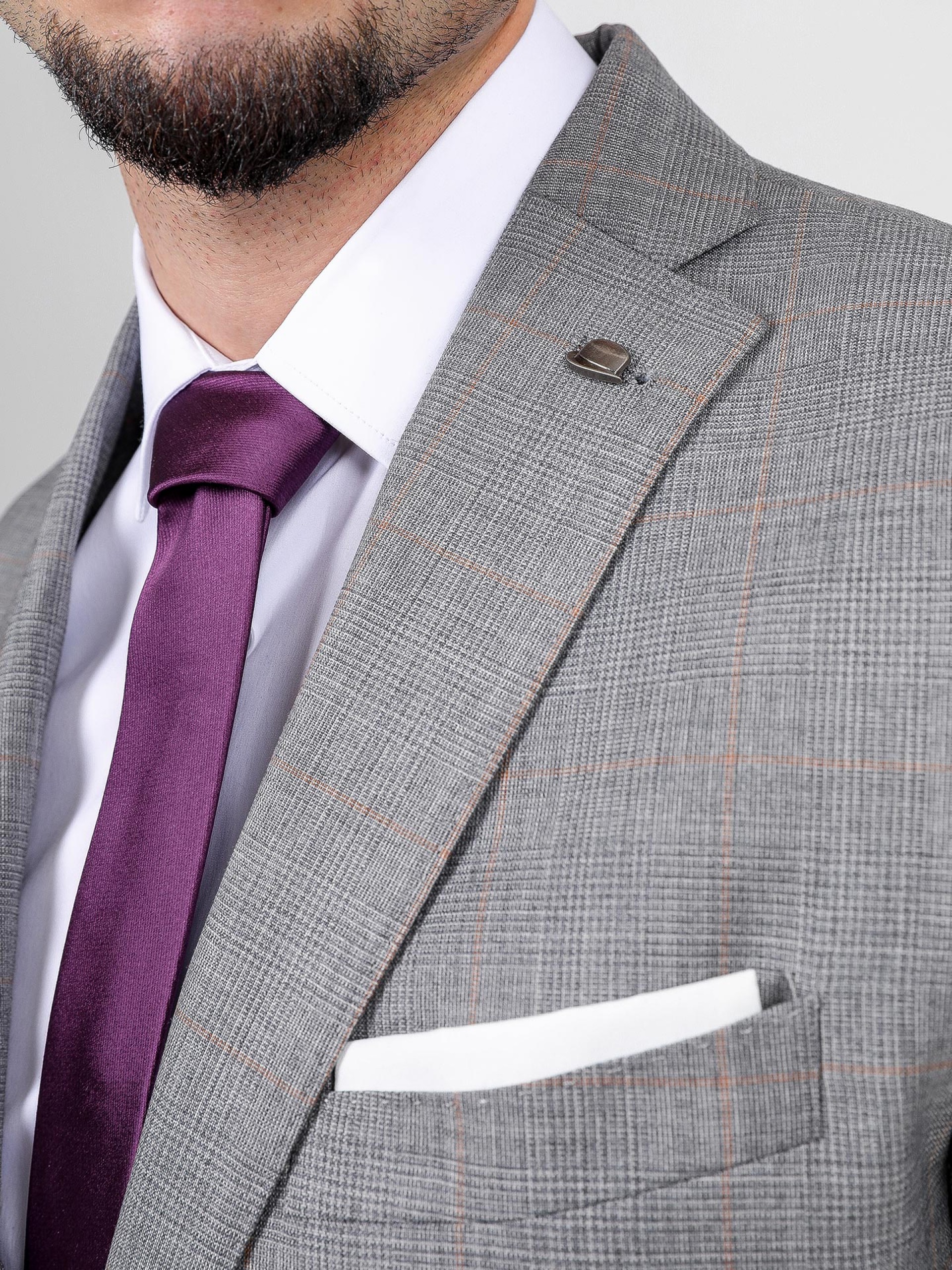 Traje slim fit de lana con estampado de cuadros