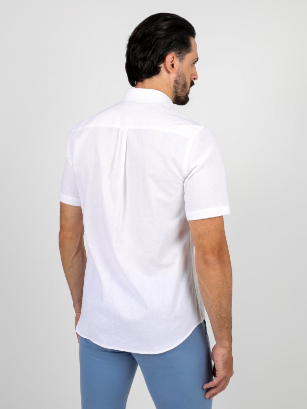 Camisa de manga curta de linho e algodão