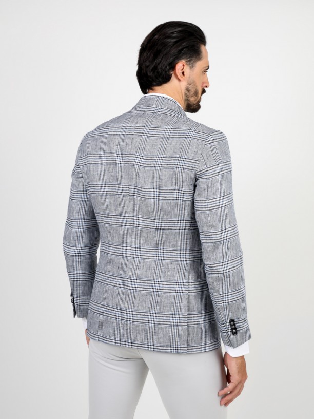 100% linen blazer with checkered pattern