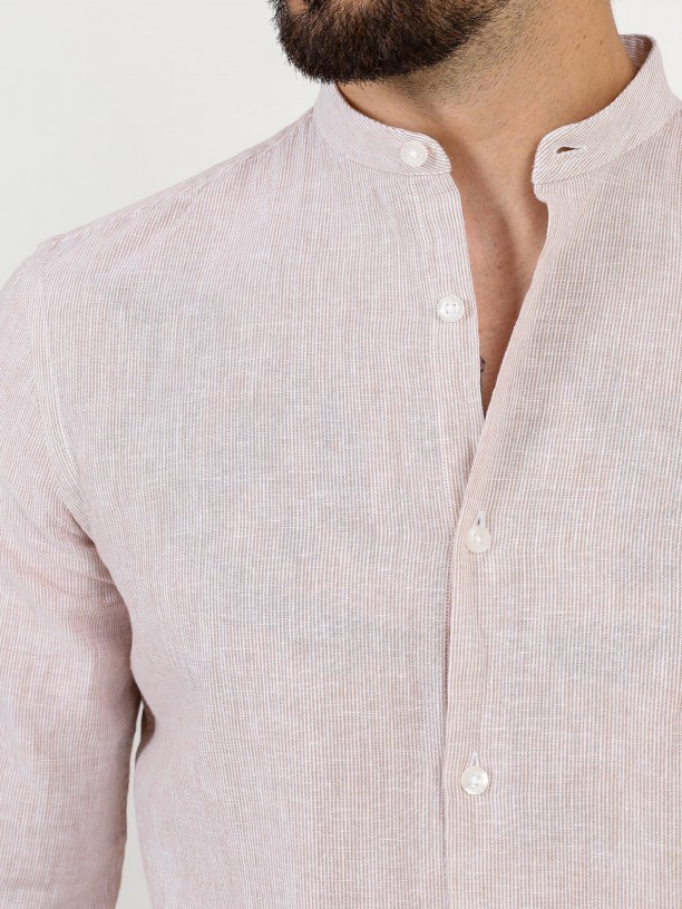 Camisa de lino y algodón cuello mao