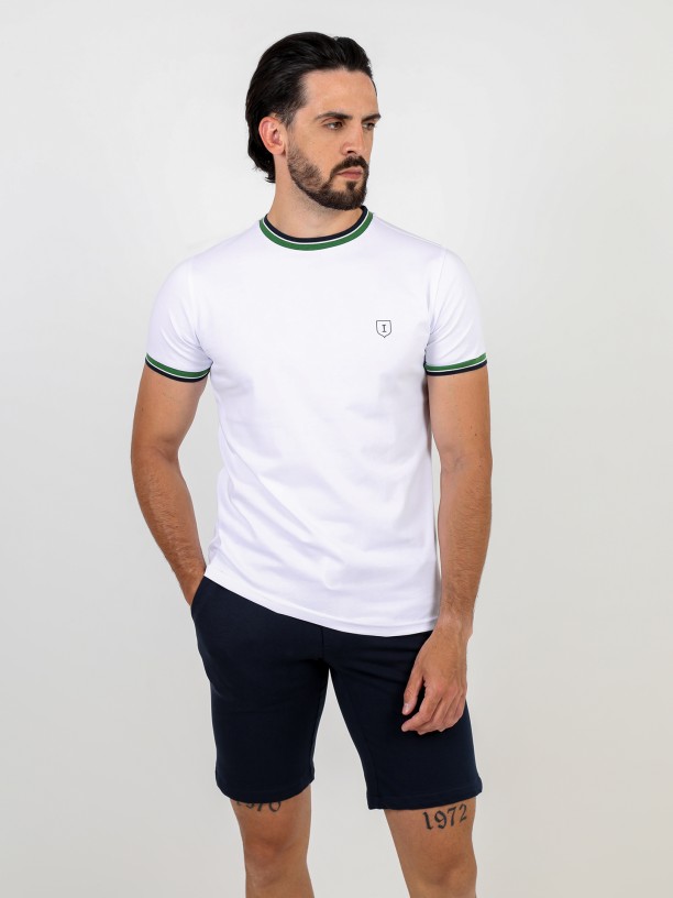 T-shirt lisa de algodão com contraste