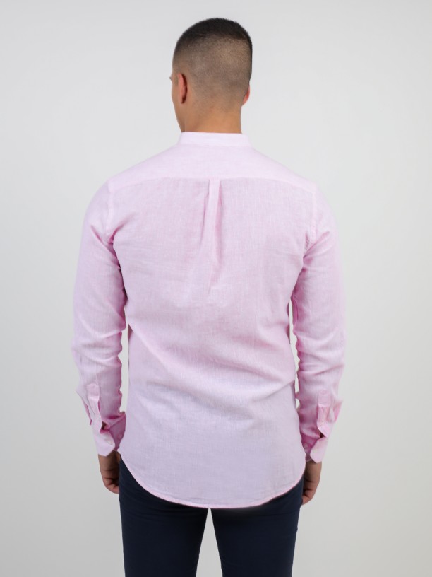 Camisa de lino y algodón cuello mao