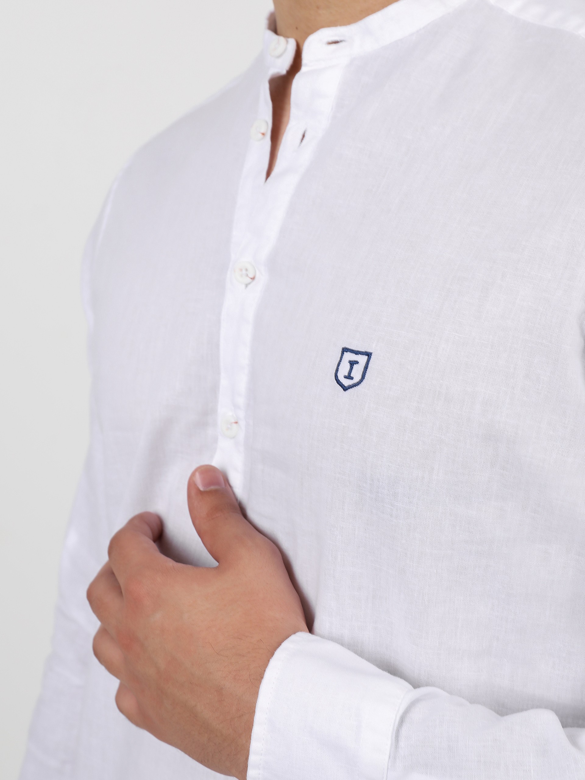 Mao collar linen cotton shirt