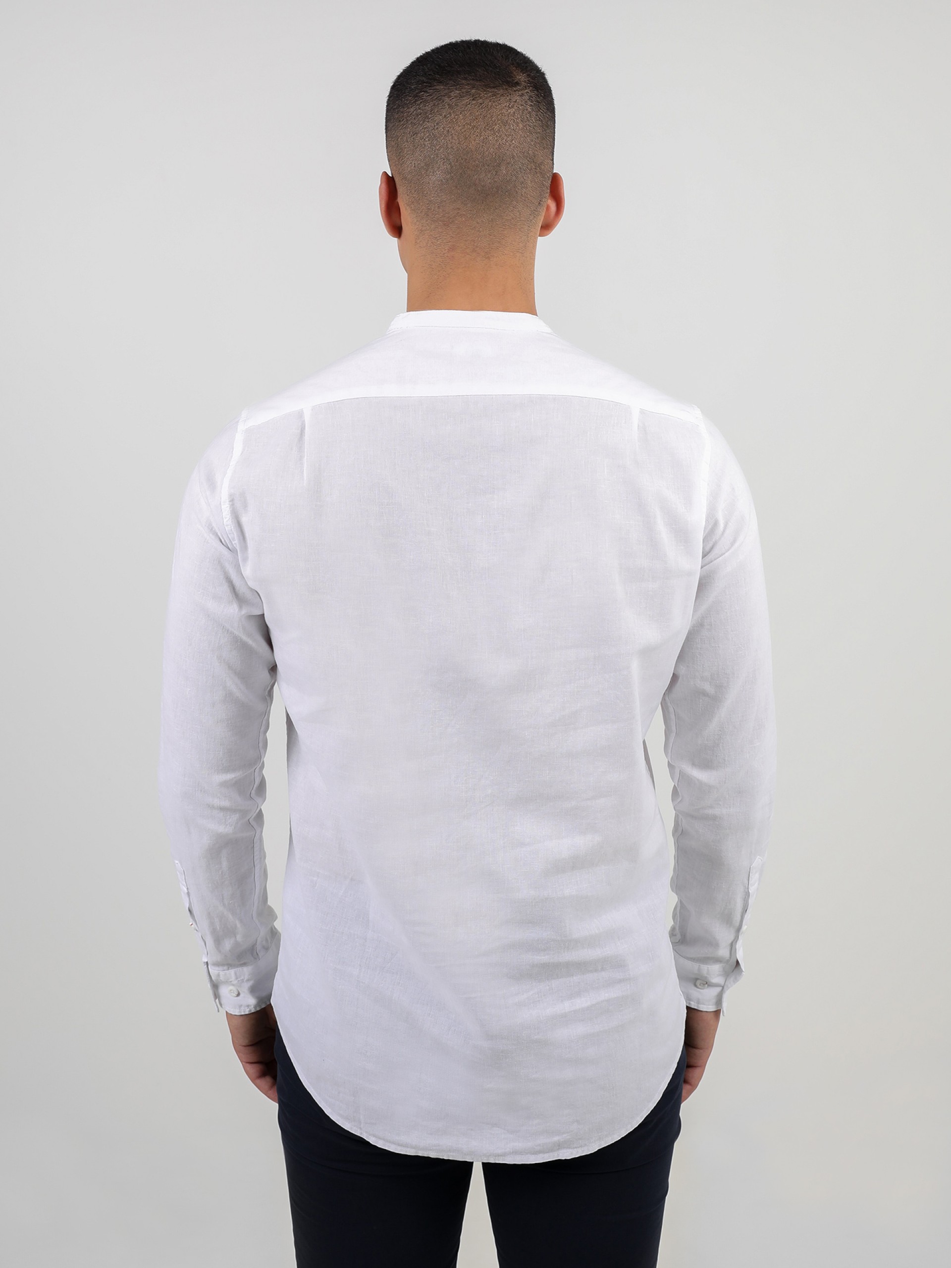 Mao collar linen cotton shirt