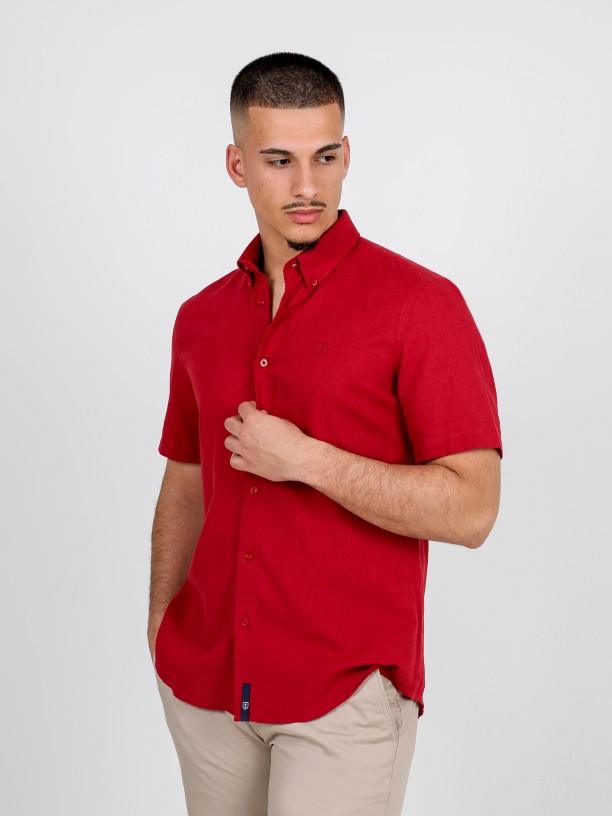 Short-sleeved linen and cotton shirt